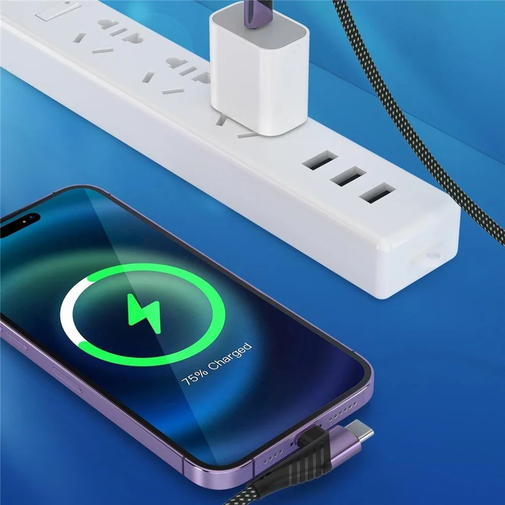 2m 2 in 1 USB-C to USB-C + Lightning Cable PD 65W + PD 27W Fast Charging Data Cord - Black / Grey - 7