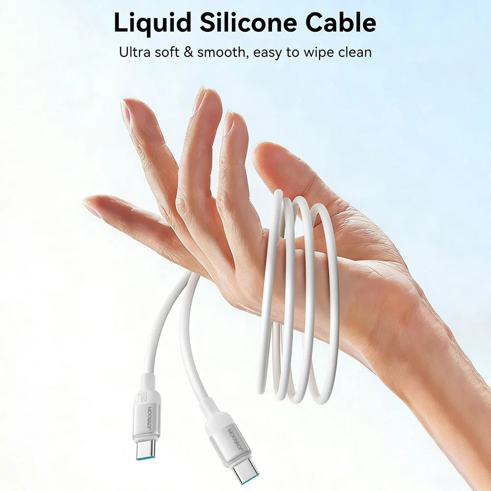 JOYROOM S-A62 1.2m USB-C to USB-C Cable 60W Fast Charging Liquid Silicone Data Cord for Phone Laptop - White - 2