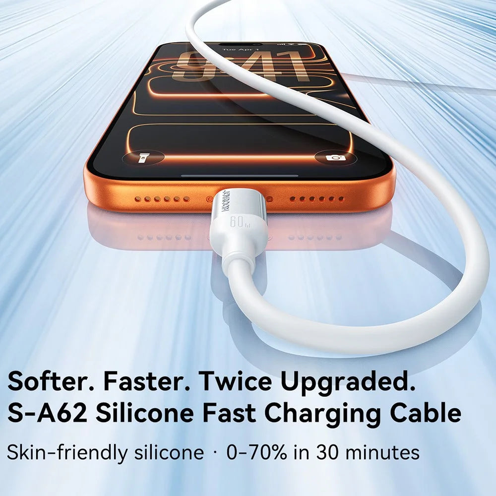 JOYROOM S-A62 1.2m USB-C to USB-C Cable 60W Fast Charging Liquid Silicone Data Cord for Phone Laptop - White - 4