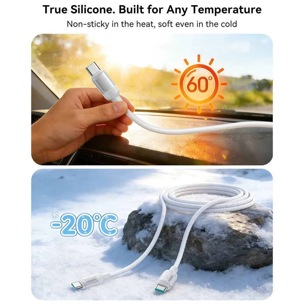 JOYROOM S-A62 1.2m USB-C to USB-C Cable 60W Fast Charging Liquid Silicone Data Cord for Phone Laptop - White - 6