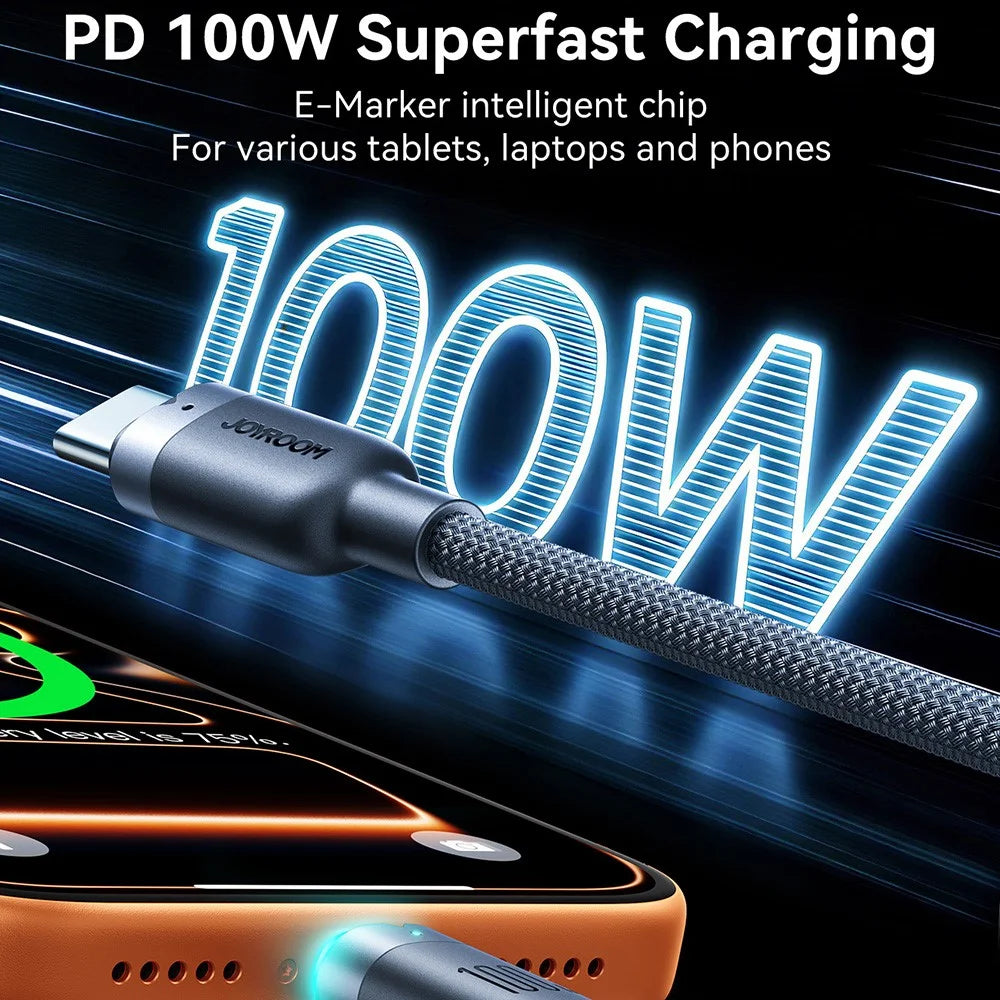 JOYROOM S-A63 1.2m USB-C to USB-C Cable 100W Fast Charging Data Cord - Black - 2