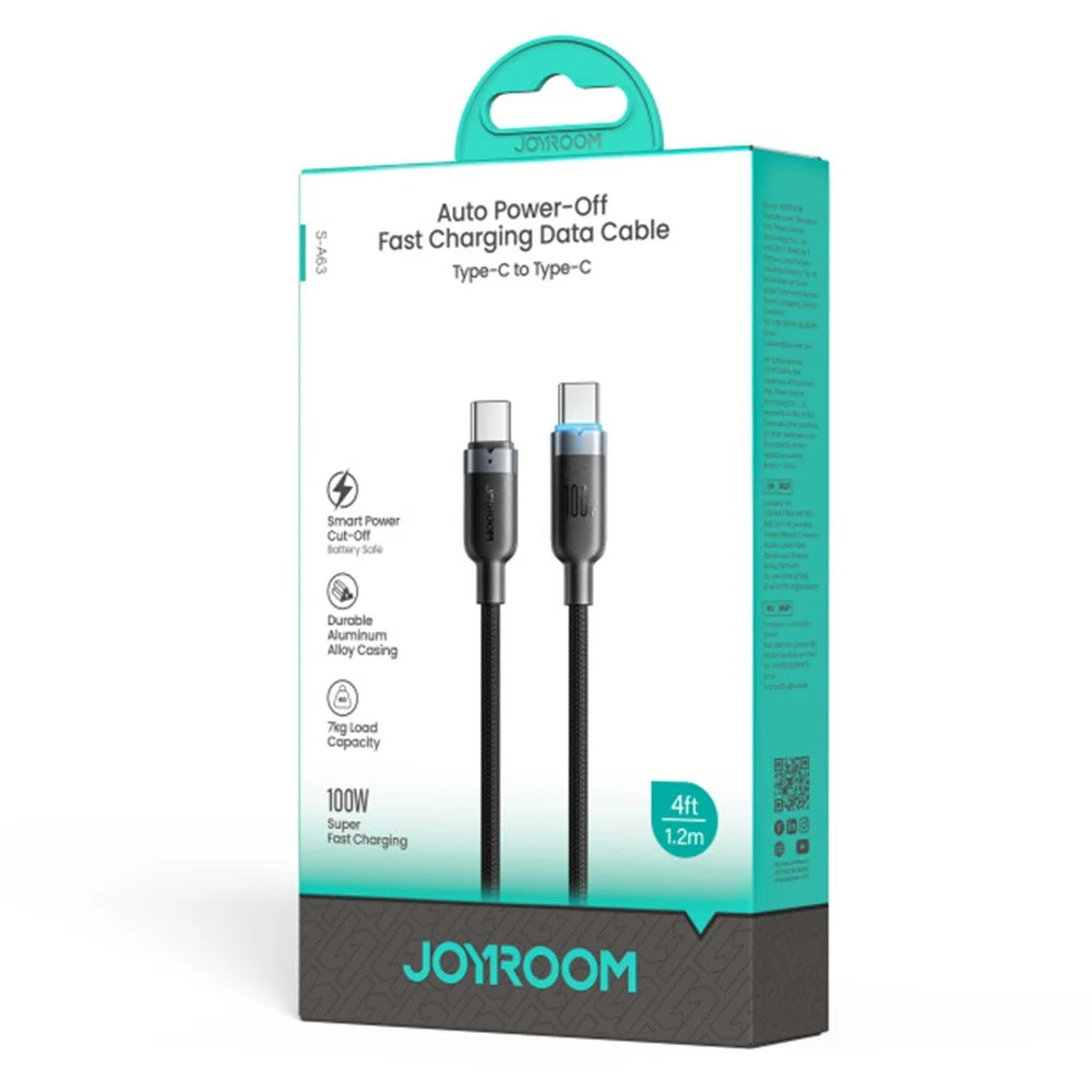 JOYROOM S-A63 1.2m USB-C to USB-C Cable 100W Fast Charging Data Cord - Black - 7