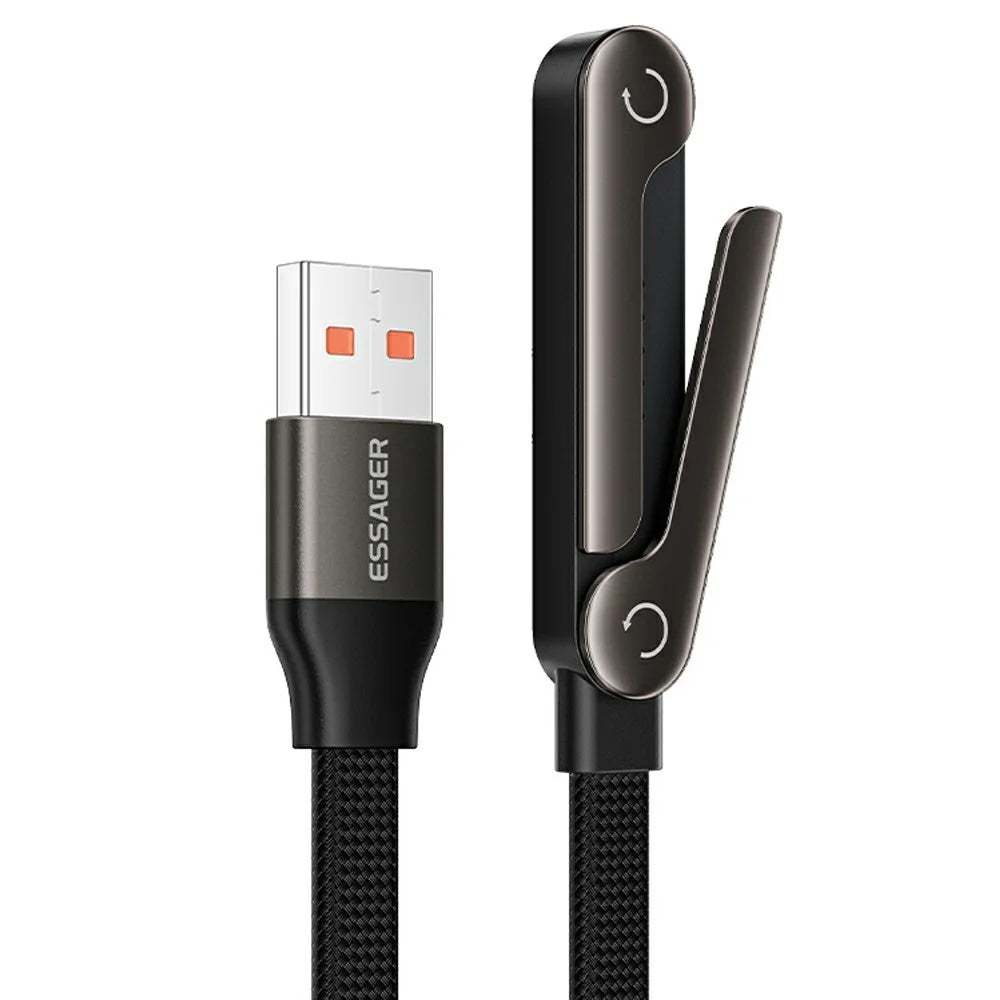 ESSAGER 1m 7A Fast Charging USB-A to Type-C L-Shape Cable with Stand for Gaming Charging - Grey - 1