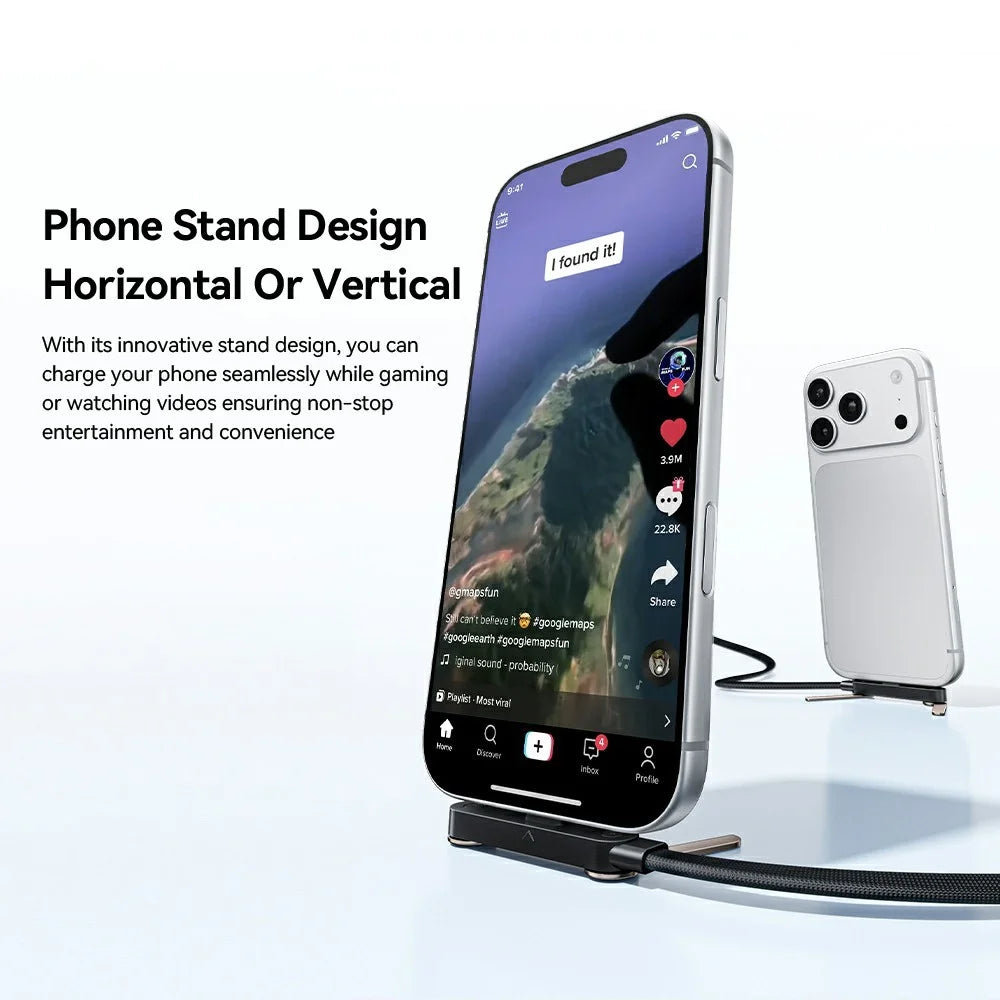 ESSAGER 1m 7A Fast Charging USB-A to Type-C L-Shape Cable with Stand for Gaming Charging - Grey - 6