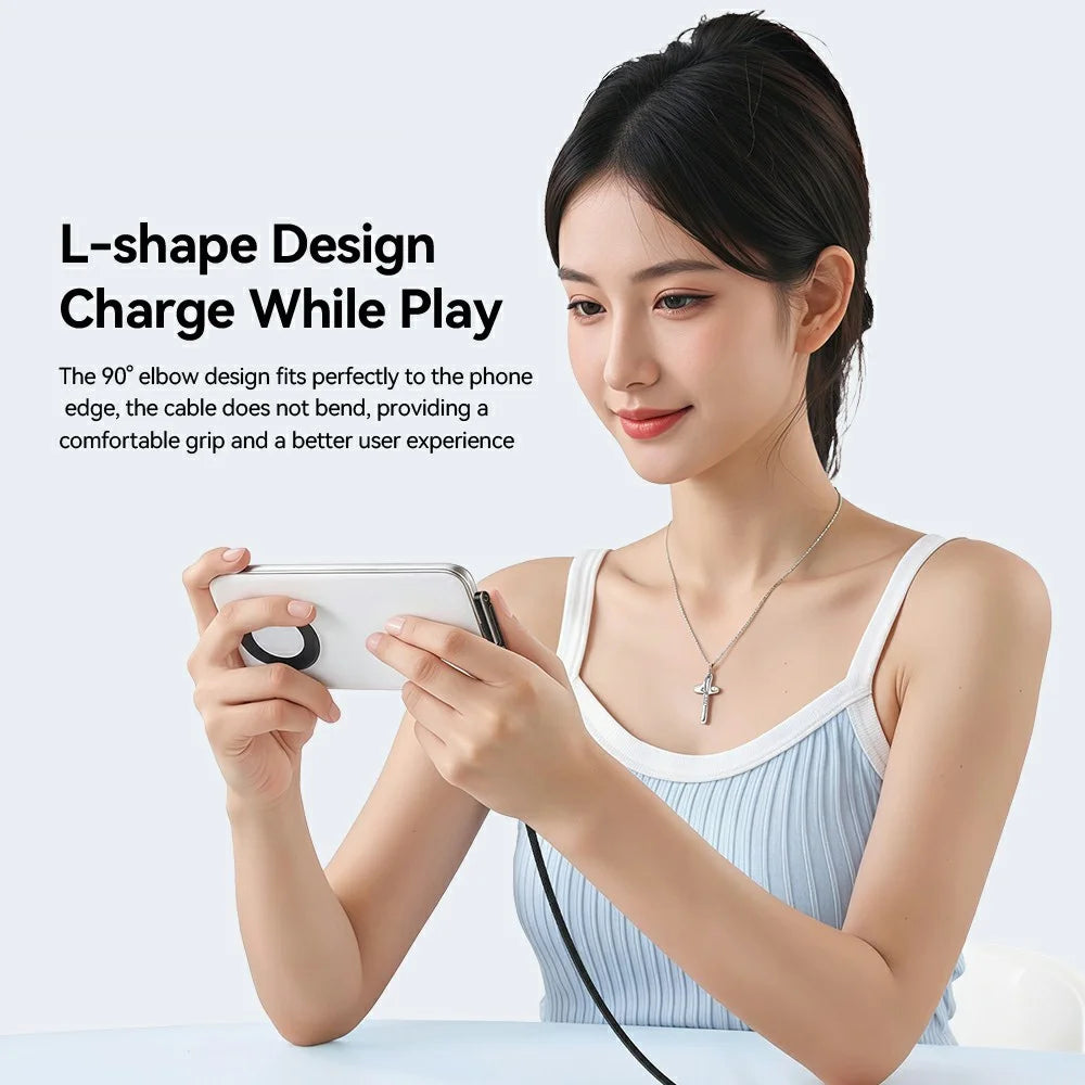 ESSAGER 1m 7A Fast Charging USB-A to Type-C L-Shape Cable with Stand for Gaming Charging - Grey - 7