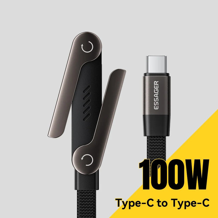 ESSAGER 1m USB-C to USB-C L-Shape 100W Fast Charging Cable with Stand for Gaming Charging - Tarnish - 4