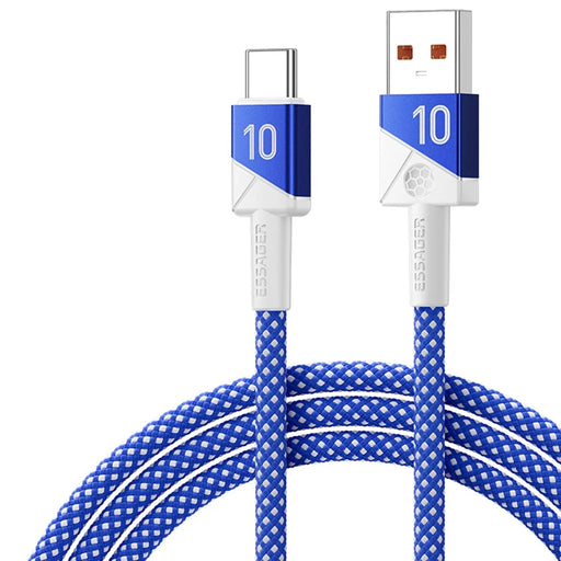 ESSAGER 1m Football Theme 7A Fast Charging Cable USB-A to USB-C Data Cord for Huawei Samsung Xiaomi - Sapphire - 1