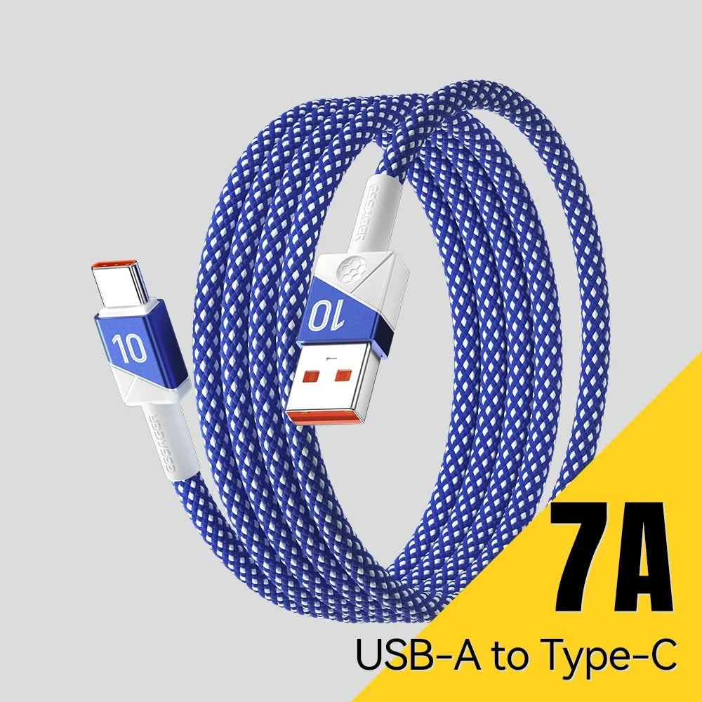 ESSAGER 2m Football Theme 7A Fast Charging Cable USB-A to USB-C Data Cord for Huawei Samsung Xiaomi - Sapphire - 3