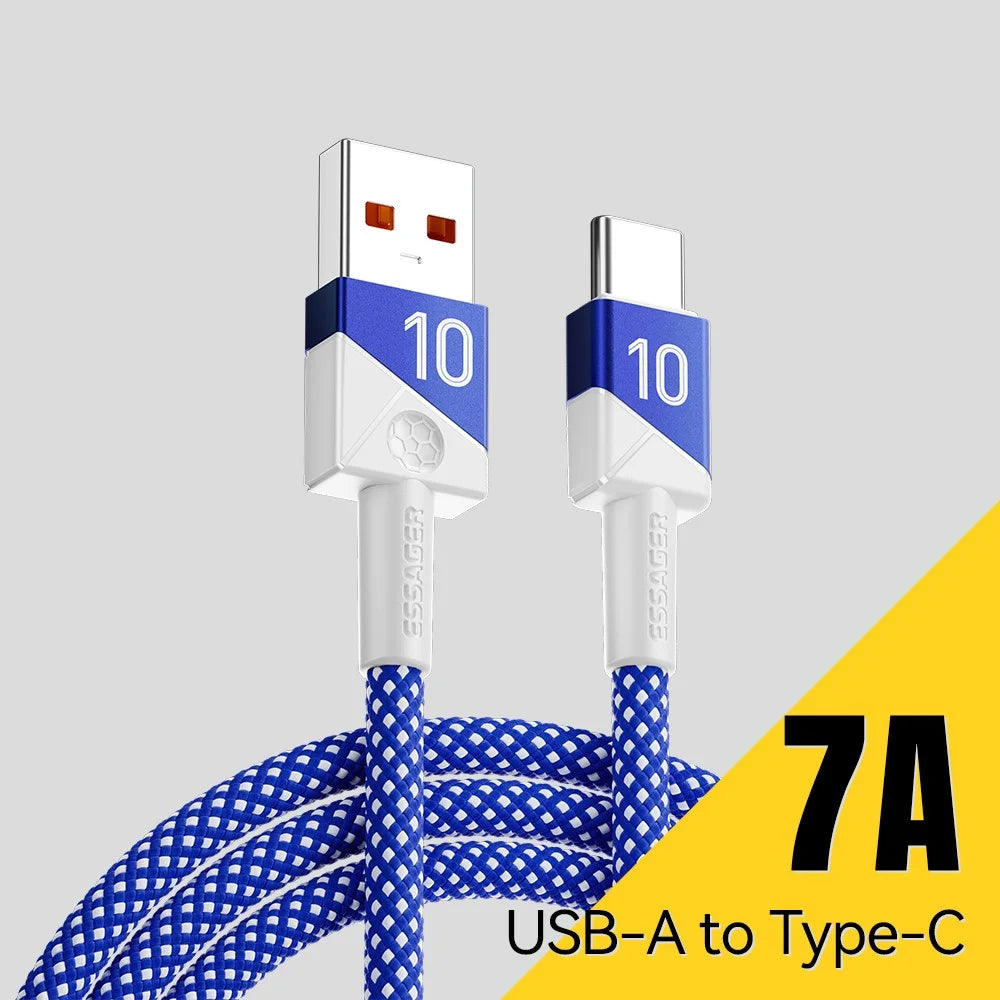 ESSAGER 2m Football Theme 7A Fast Charging Cable USB-A to USB-C Data Cord for Huawei Samsung Xiaomi - Sapphire - 4