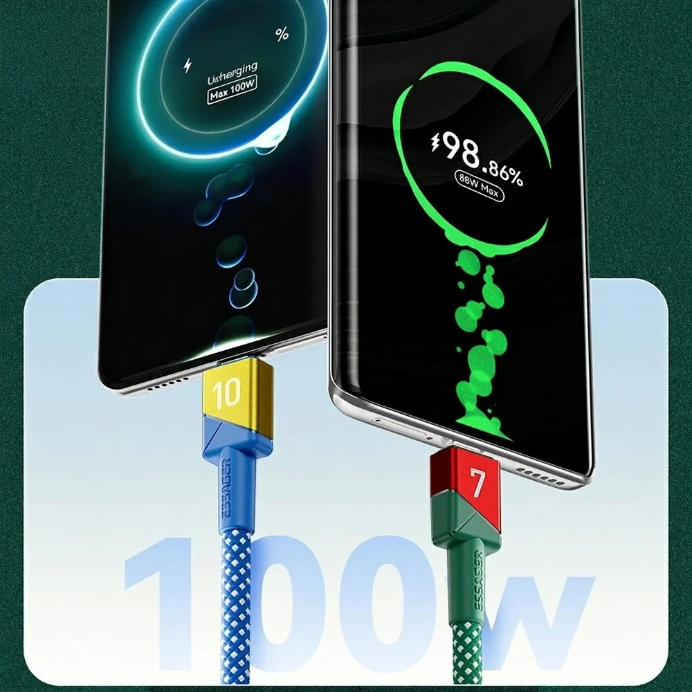 ESSAGER 2m Football Theme 7A Fast Charging Cable USB-A to USB-C Data Cord for Huawei Samsung Xiaomi - Sapphire - 6