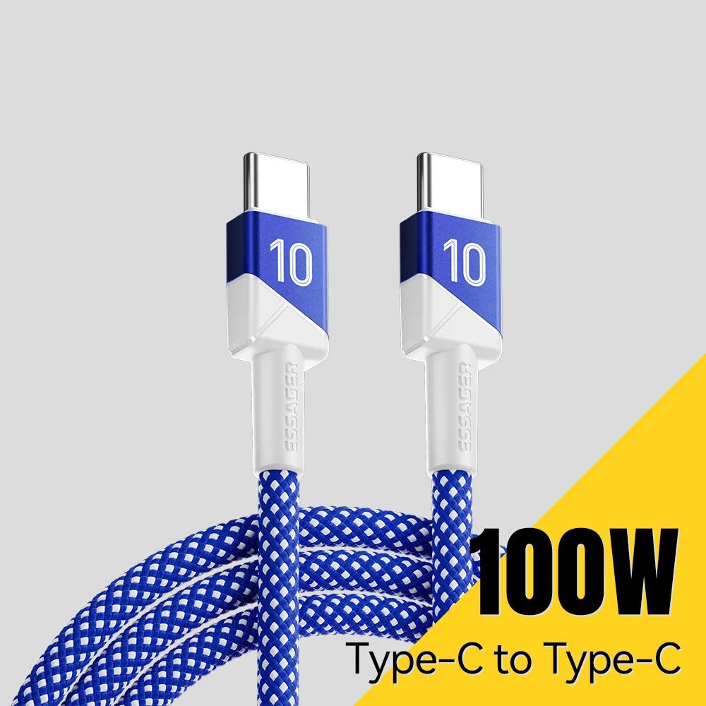 ESSAGER 1m Football Theme USB-C to USB-C 100W Fast Charging Data Cable for Huawei Samsung Xiaomi - Sapphire - 3