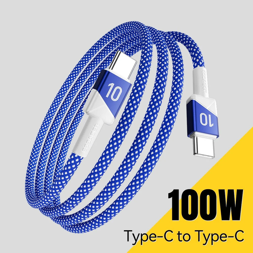 ESSAGER 1m Football Theme USB-C to USB-C 100W Fast Charging Data Cable for Huawei Samsung Xiaomi - Sapphire - 4