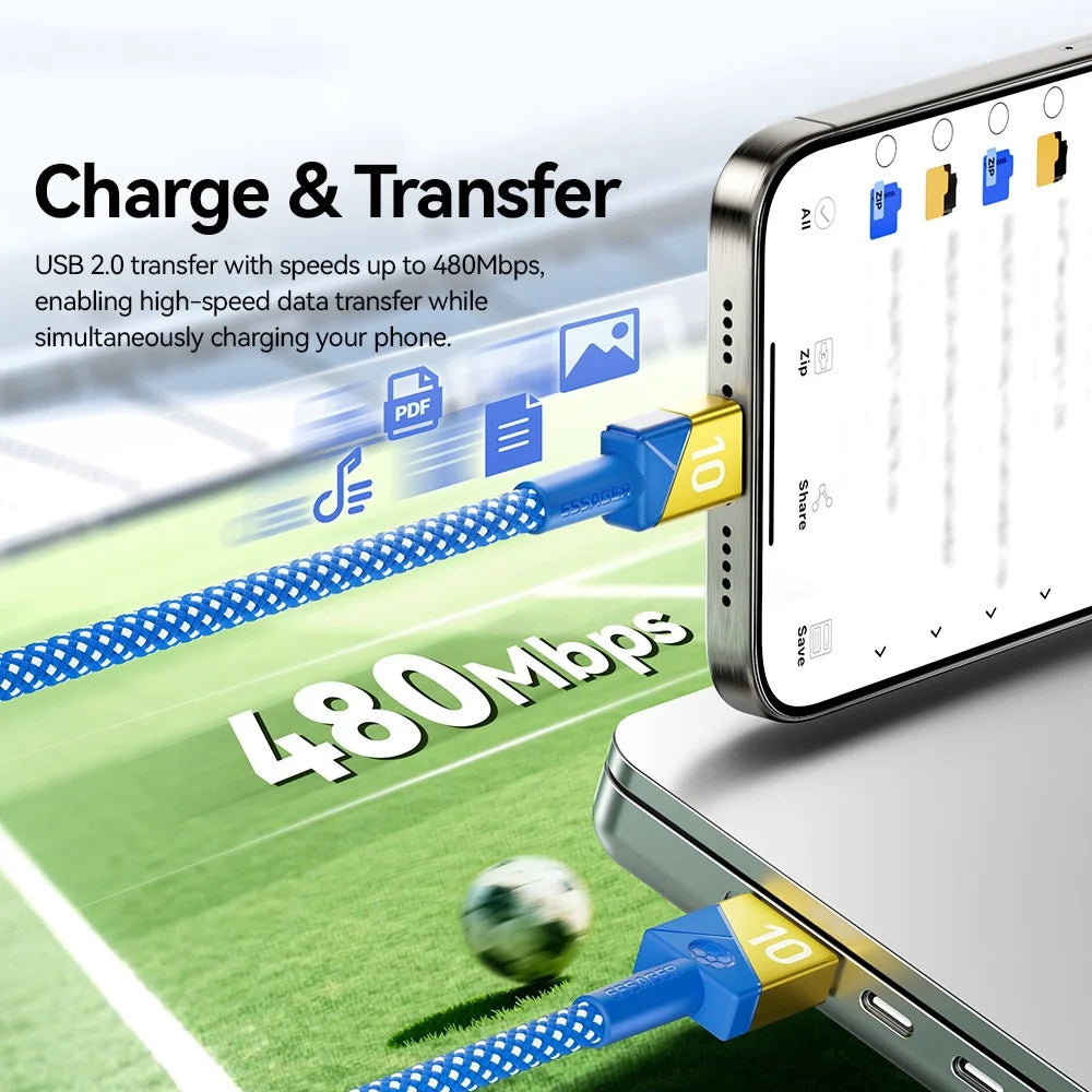 ESSAGER 1m Football Theme USB-C to USB-C 100W Fast Charging Data Cable for Huawei Samsung Xiaomi - Sapphire - 7