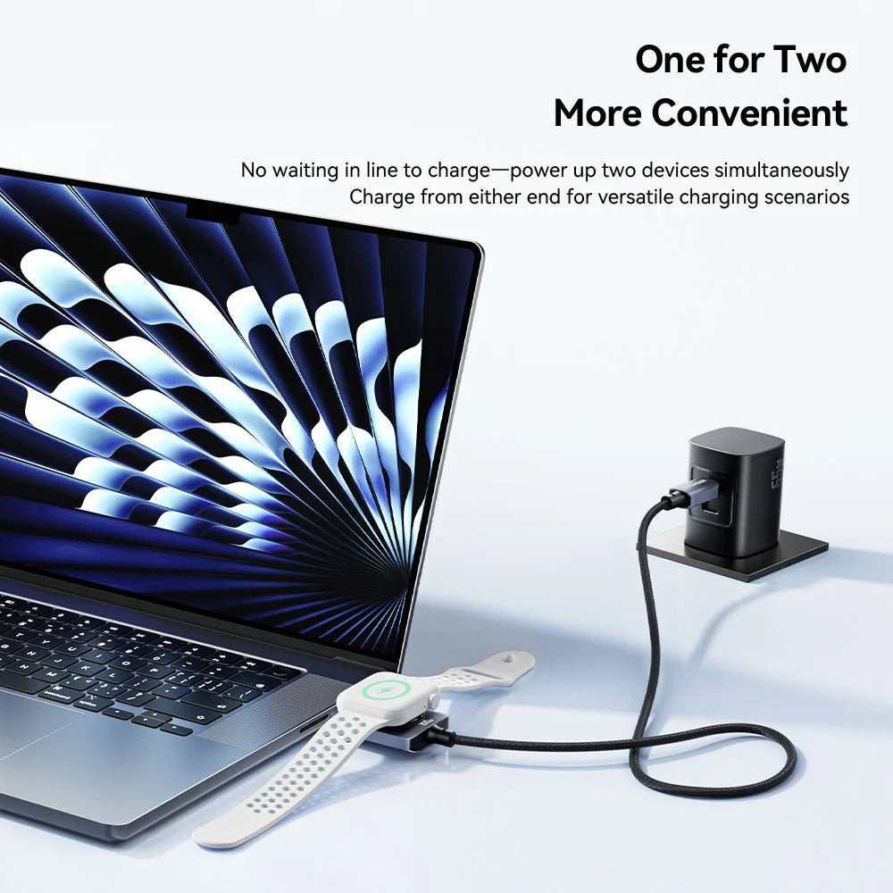 ESSAGER 2 in 1 100W Fast Charging Type-C to Type-C + Magnetic Wireless Charger for Apple Watch with 1m Cable - Grey - 6