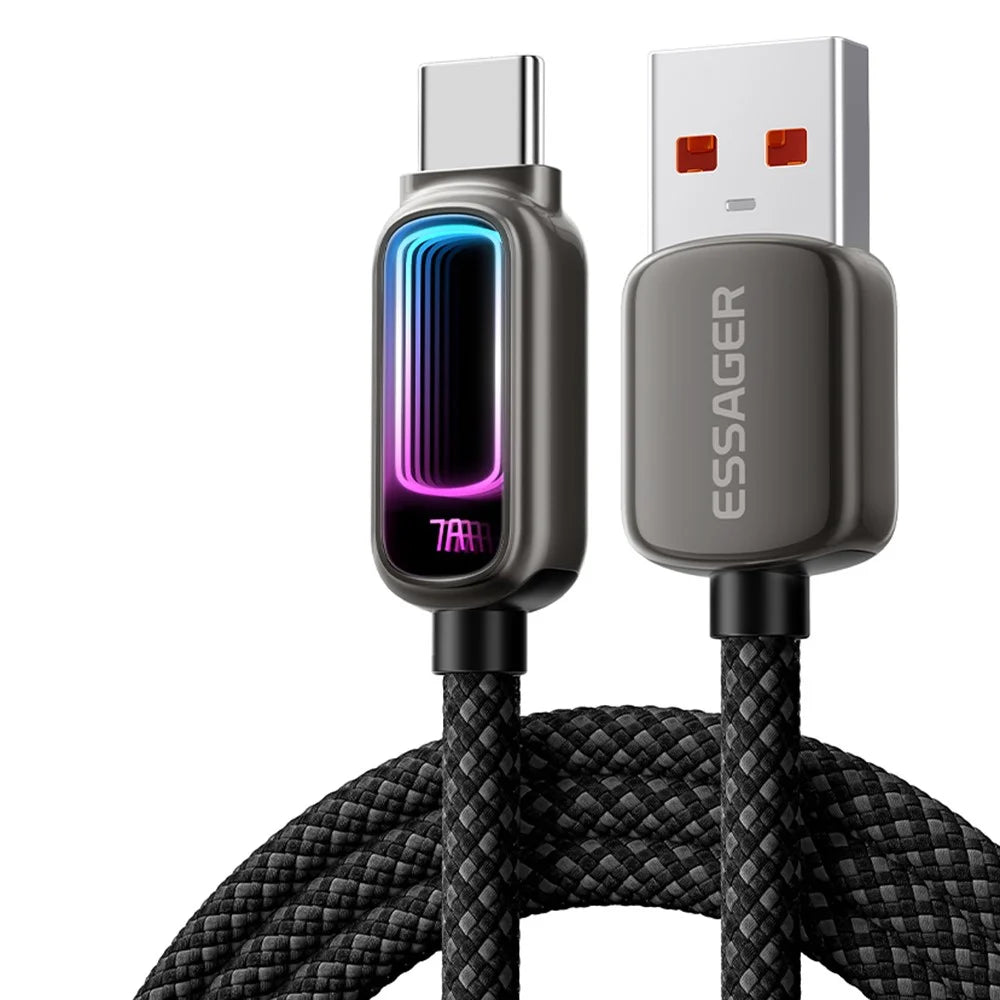 ESSAGER 2m USB A to Type-C 7A Fast Charging Data Cable with Dynamic RGB Breathing Light for Samsung Huawei Xiaomi - Tarnish - 1