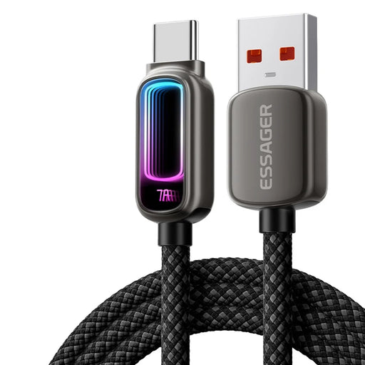 ESSAGER 2m USB A to Type-C 7A Fast Charging Data Cable with Dynamic RGB Breathing Light for Samsung Huawei Xiaomi - Tarnish - 1