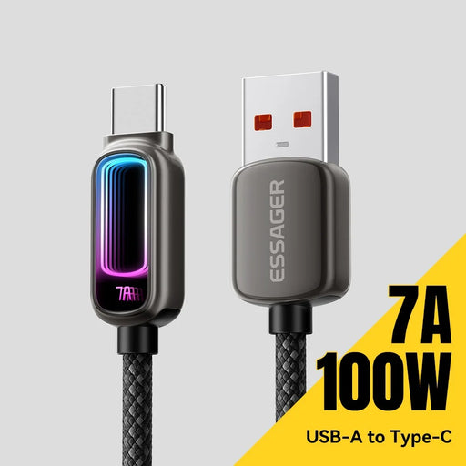ESSAGER 2m USB A to Type-C 7A Fast Charging Data Cable with Dynamic RGB Breathing Light for Samsung Huawei Xiaomi - Tarnish - 2
