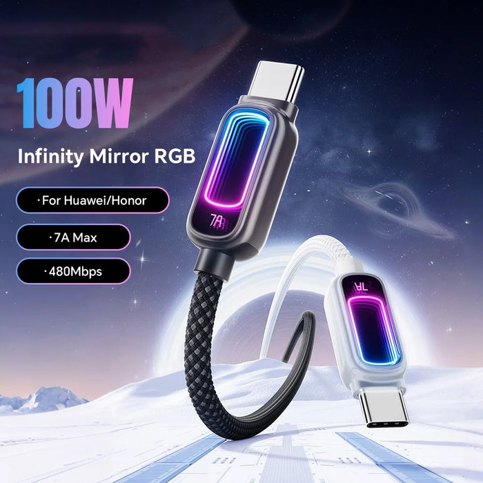 ESSAGER 2m USB A to Type-C 7A Fast Charging Data Cable with Dynamic RGB Breathing Light for Samsung Huawei Xiaomi - Tarnish - 4