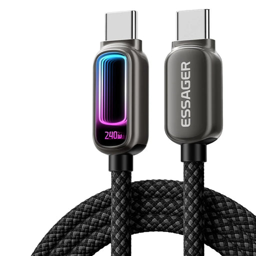 ESSAGER 1m 240W Fast Charging USB-C to USB-C 480Mbps Data Cable with Dynamic RGB Breathing Light - Tarnish - 1
