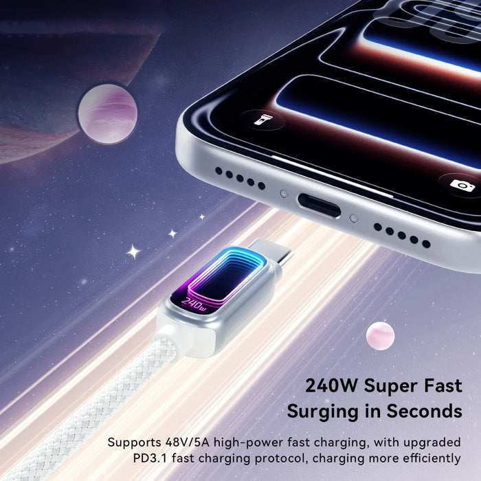 ESSAGER 2m 240W Fast Charging USB-C to USB-C 480Mbps Data Cable with Dynamic RGB Breathing Light - Tarnish - 6