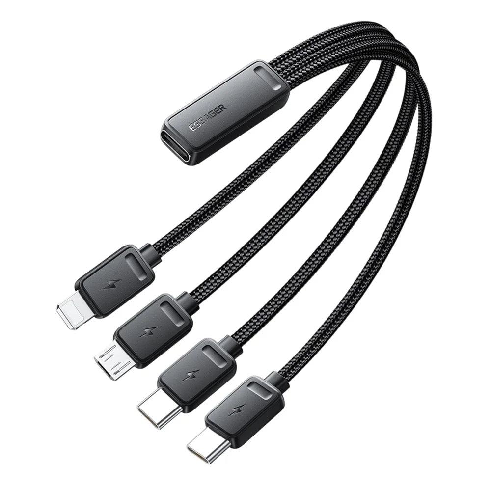 ESSAGER 4 in 1 Cable Type-C to 2 Type-C Micro iP (5-14) 3A Fast Charging Cable 16cm - 1