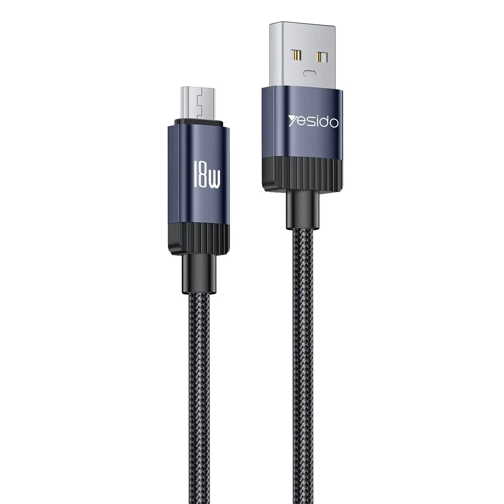 YESIDO CA204M 1m USB A to Micro USB Cable 18W Fast Charging Braided Data Cable for Samsung / Xiaomi / Motorola - Tarnish Grey - 1