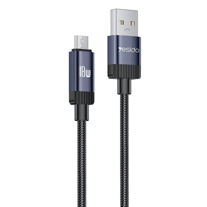 YESIDO CA204M 1m USB A to Micro USB Cable 18W Fast Charging Braided Data Cable for Samsung / Xiaomi / Motorola - Tarnish Grey - 1