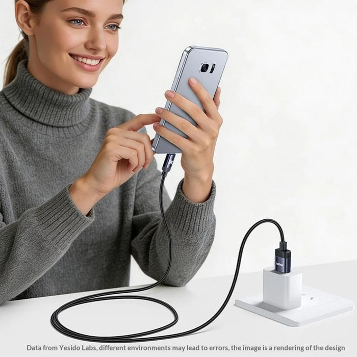 YESIDO CA204M 1m USB A to Micro USB Cable 18W Fast Charging Braided Data Cable for Samsung / Xiaomi / Motorola - Tarnish Grey - 3