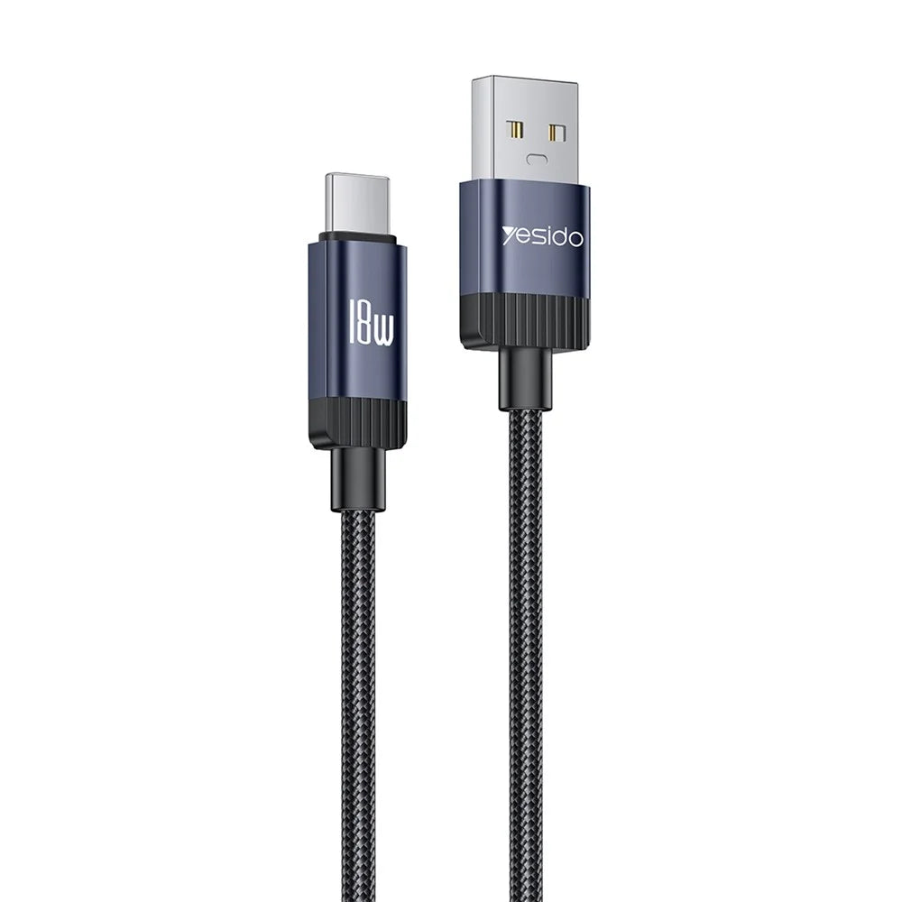 YESIDO CA204C 1m USB-A to Type-C Cable 18W Fast Charging 480Mbps Data Transfer Wire - Tarnish Grey - 1