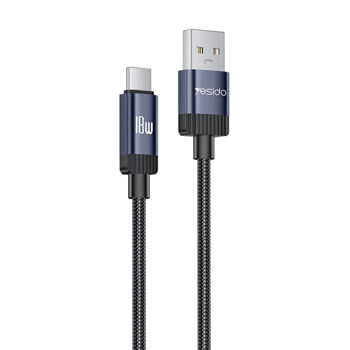 YESIDO CA204C 1m USB-A to Type-C Cable 18W Fast Charging 480Mbps Data Transfer Wire - Tarnish Grey - 1