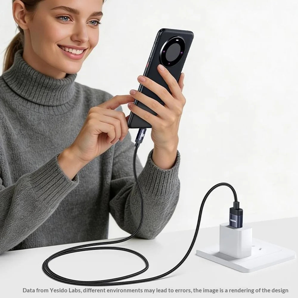 YESIDO CA204C 1m USB-A to Type-C Cable 18W Fast Charging 480Mbps Data Transfer Wire - Tarnish Grey - 3