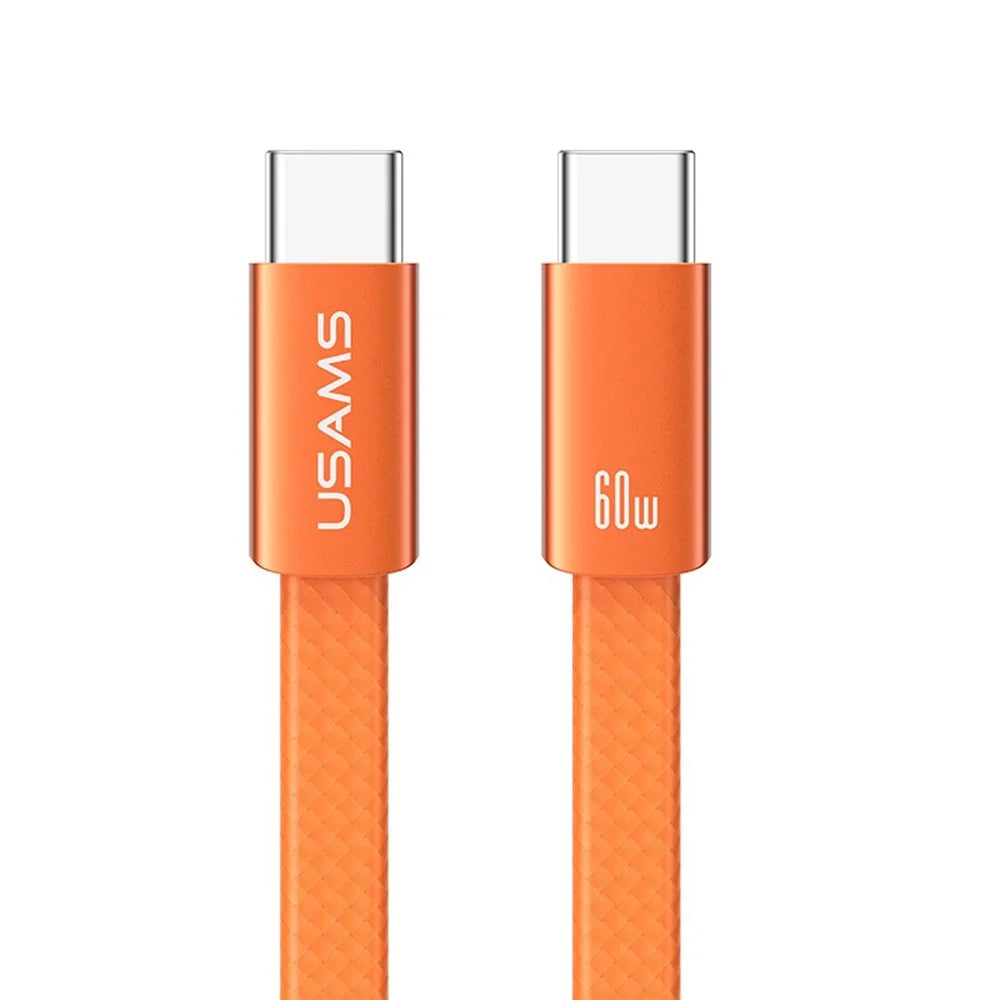 USAMS SJ783 U96 1.2m USB-C to USB-C Cable PD 60W Fast Charging Ultra Slim Braided Data Cable - Orange - 1