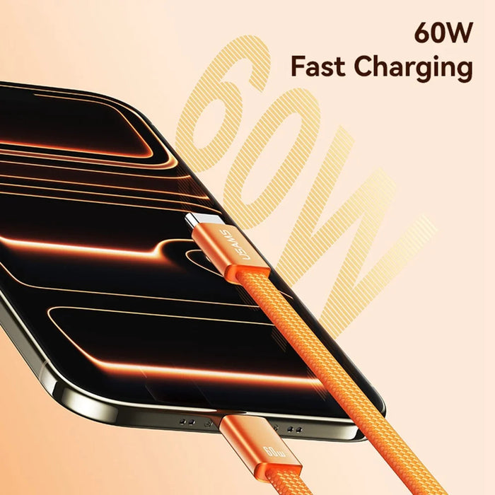 USAMS SJ783 U96 1.2m USB-C to USB-C Cable PD 60W Fast Charging Ultra Slim Braided Data Cable - Orange - 4
