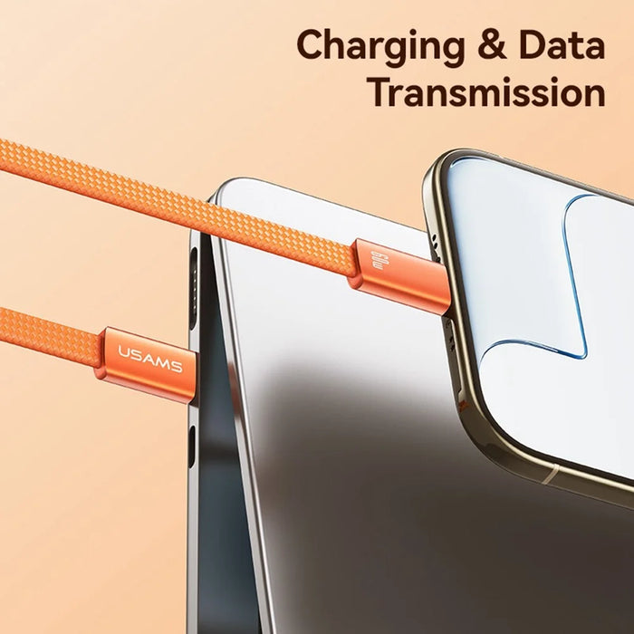 USAMS SJ783 U96 1.2m USB-C to USB-C Cable PD 60W Fast Charging Ultra Slim Braided Data Cable - Orange - 6