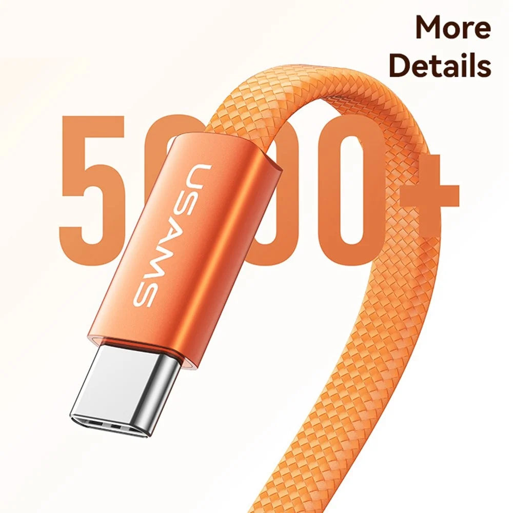 USAMS SJ783 U96 1.2m USB-C to USB-C Cable PD 60W Fast Charging Ultra Slim Braided Data Cable - Orange - 7