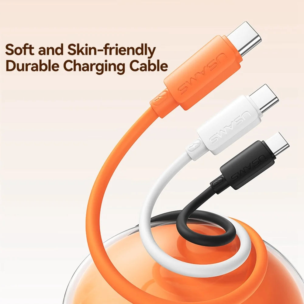 USAMS SJ787 U98 1m USB-C to USB-C Cable PD 60W Fast Charging Silicone Data Cable - Orange - 2