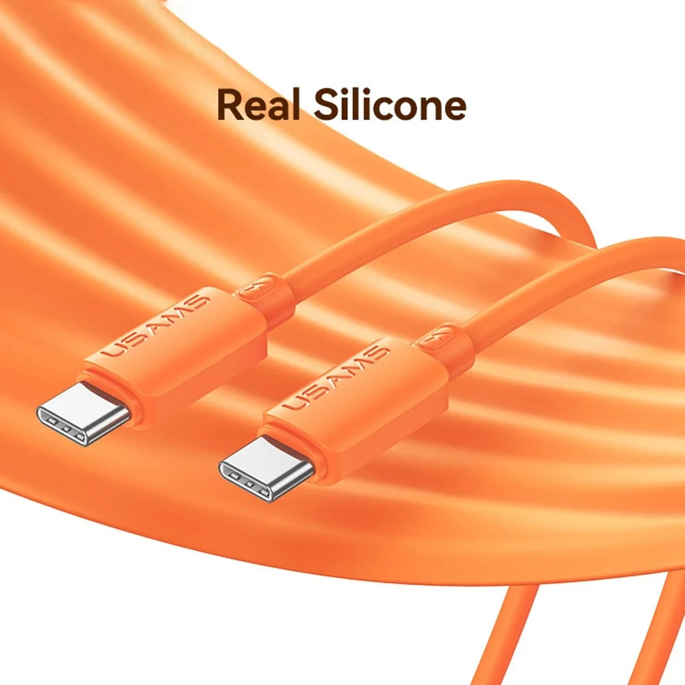 USAMS SJ787 U98 1m USB-C to USB-C Cable PD 60W Fast Charging Silicone Data Cable - Orange - 3