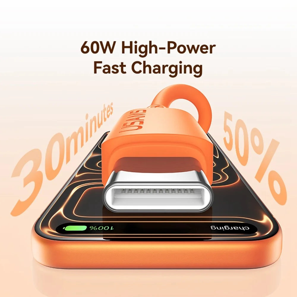 USAMS SJ787 U98 1m USB-C to USB-C Cable PD 60W Fast Charging Silicone Data Cable - Orange - 4