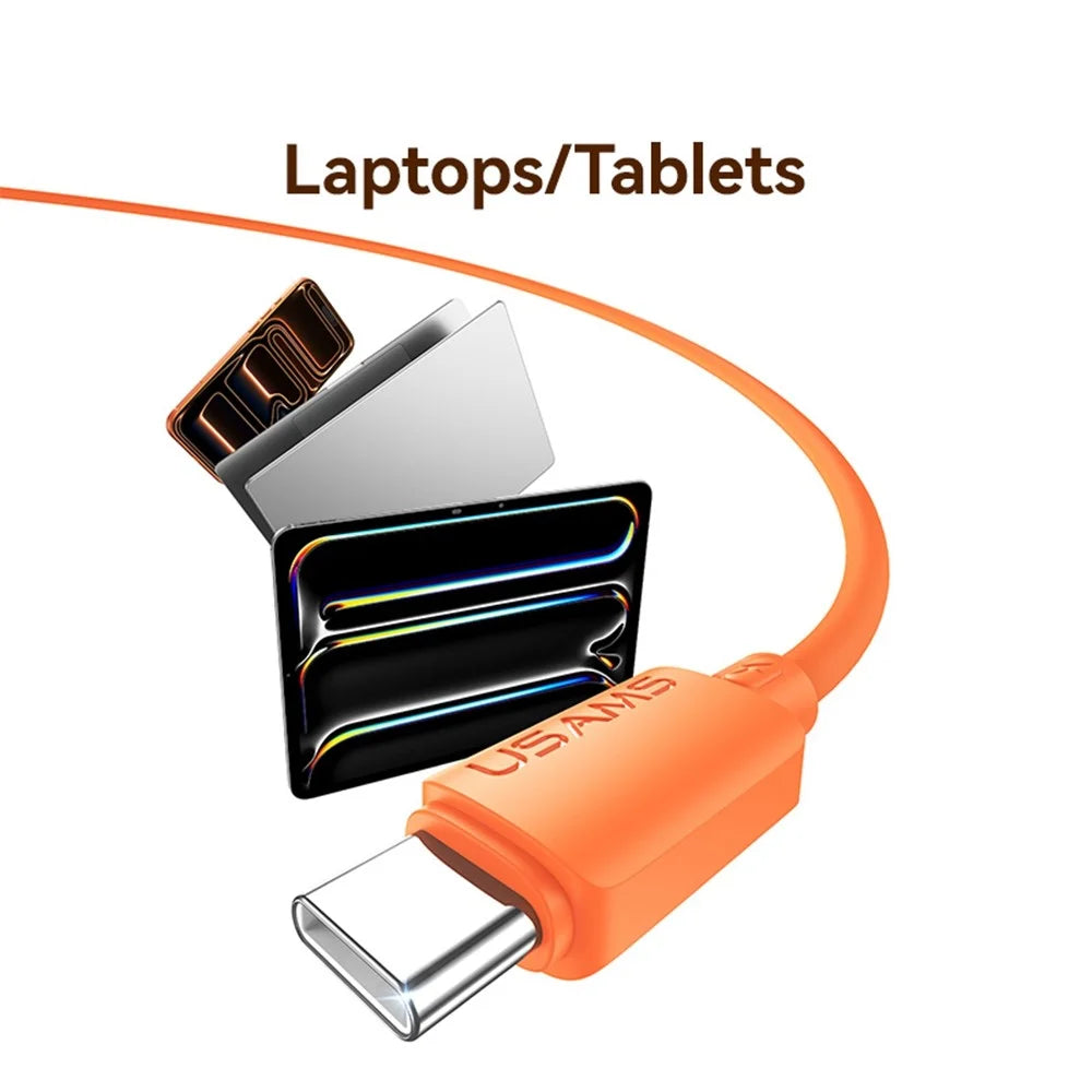 USAMS SJ787 U98 1m USB-C to USB-C Cable PD 60W Fast Charging Silicone Data Cable - Orange - 5