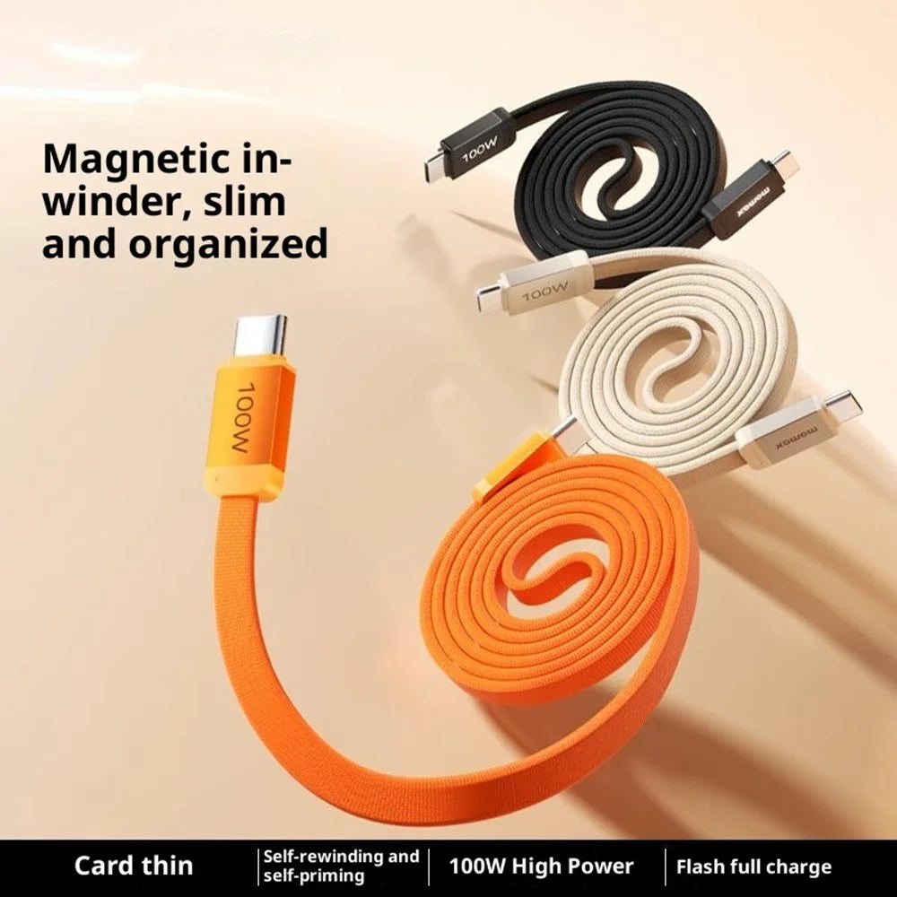 MOMAX DC88 1m 100W USB-C to USB-C Magnetic Braided Cable Flat Charging Data Cable for MacBook iPhone Huawei iPad Samsung - Orange - 2