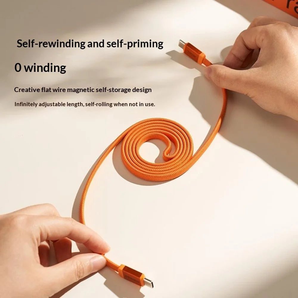 MOMAX DC88 1m 100W USB-C to USB-C Magnetic Braided Cable Flat Charging Data Cable for MacBook iPhone Huawei iPad Samsung - Orange - 4