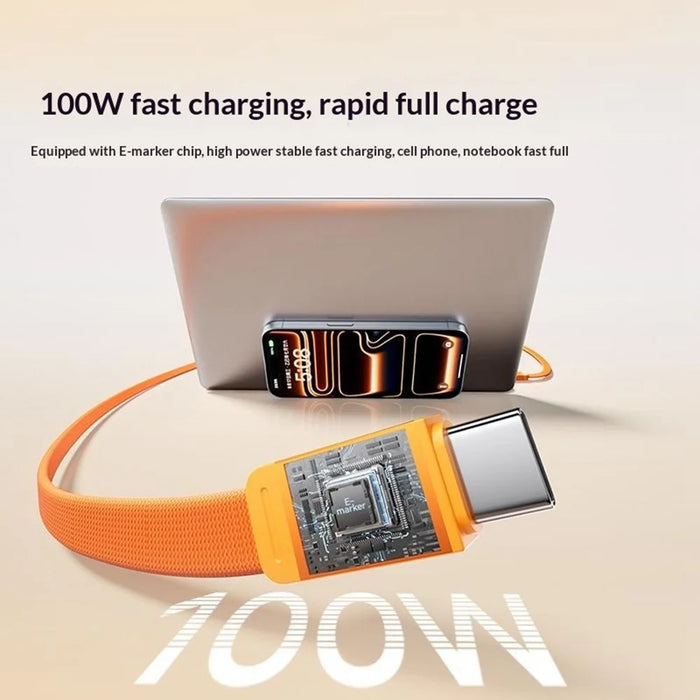 MOMAX DC88 1m 100W USB-C to USB-C Magnetic Braided Cable Flat Charging Data Cable for MacBook iPhone Huawei iPad Samsung - Orange - 5