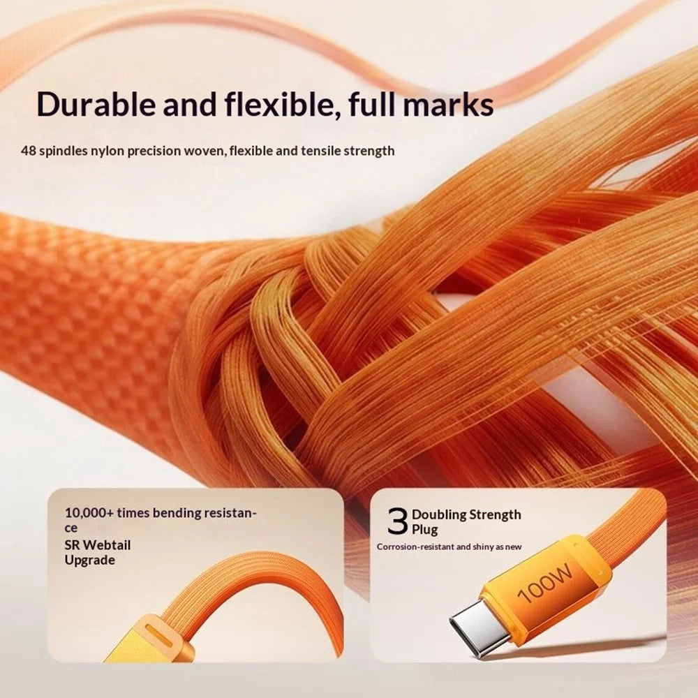 MOMAX DC88 1m 100W USB-C to USB-C Magnetic Braided Cable Flat Charging Data Cable for MacBook iPhone Huawei iPad Samsung - Orange - 6