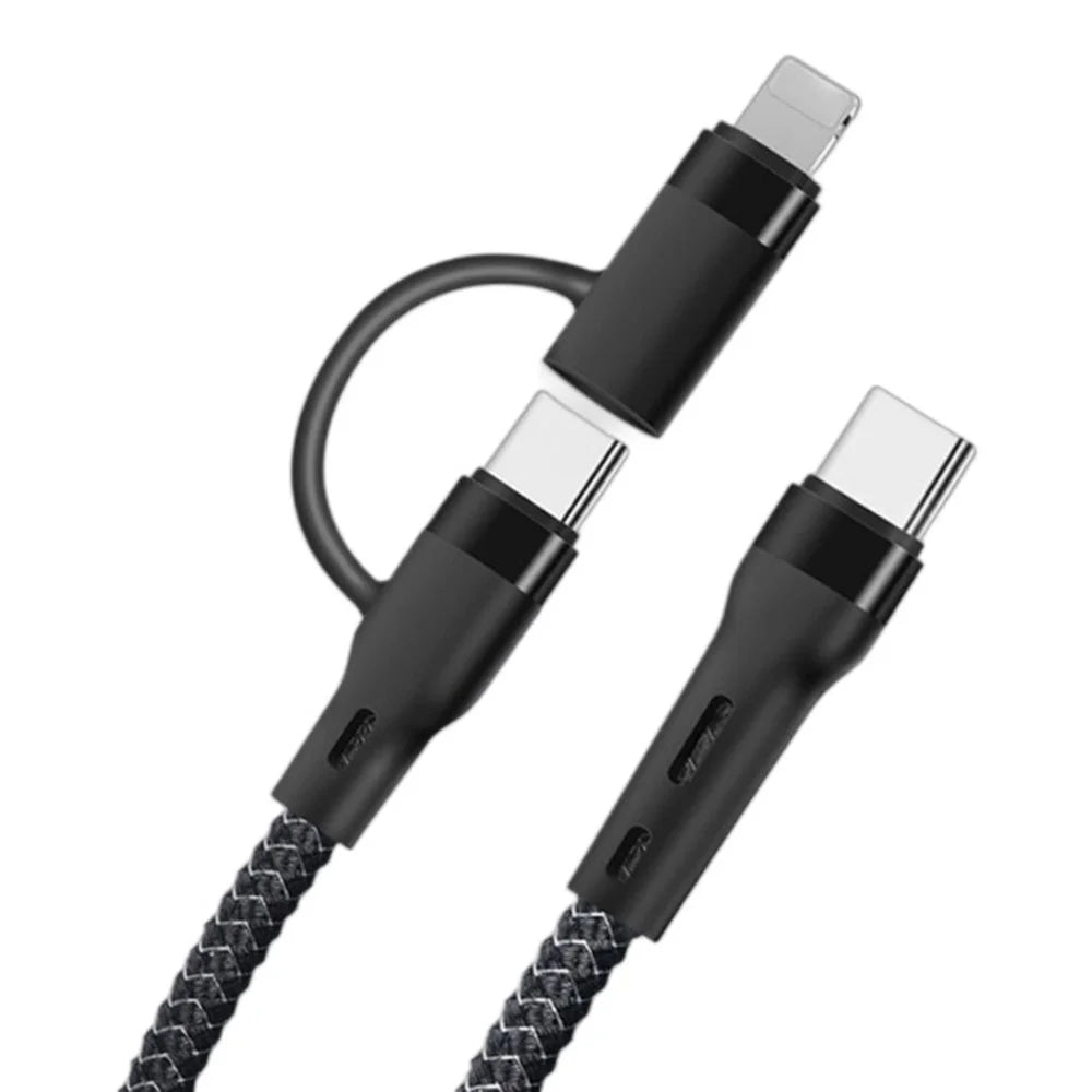1m 2 in 1 USB-C to iP  /  USB-C PD 60W Fast Charging Wire Nylon Braided Data Cable - Black - 1