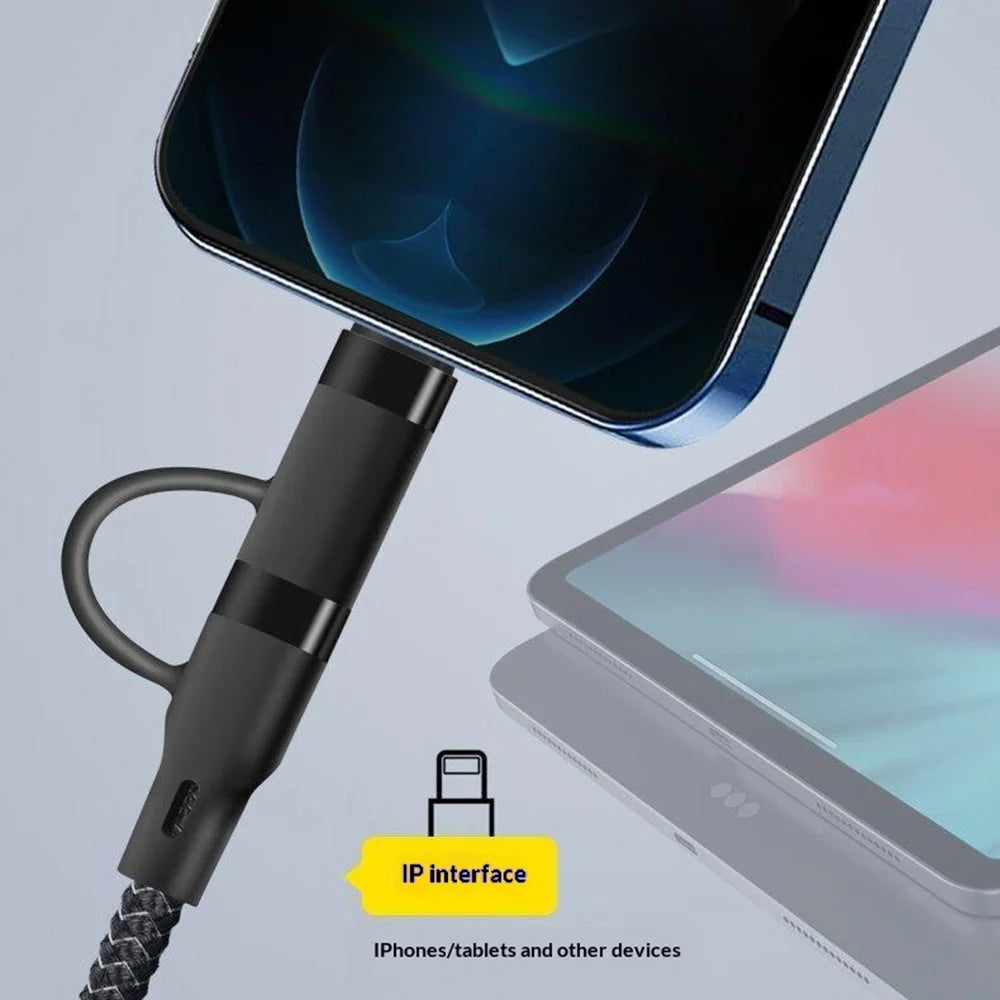 1m 2 in 1 USB-C to iP  /  USB-C PD 60W Fast Charging Wire Nylon Braided Data Cable - Black - 2