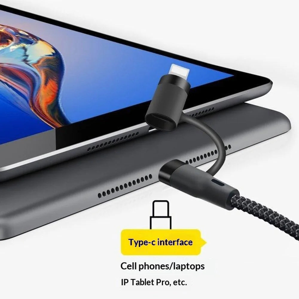 1m 2 in 1 USB-C to iP  /  USB-C PD 60W Fast Charging Wire Nylon Braided Data Cable - Black - 3