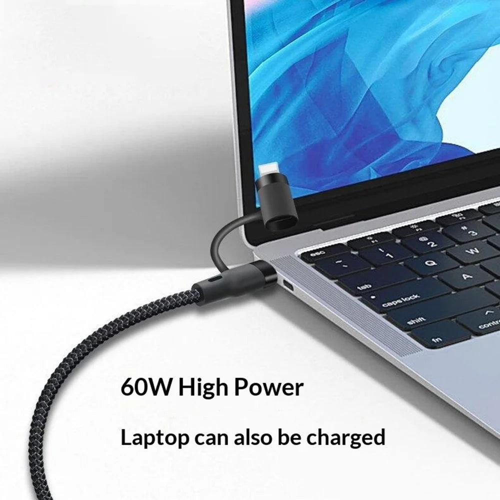 1m 2 in 1 USB-C to iP  /  USB-C PD 60W Fast Charging Wire Nylon Braided Data Cable - Black - 4