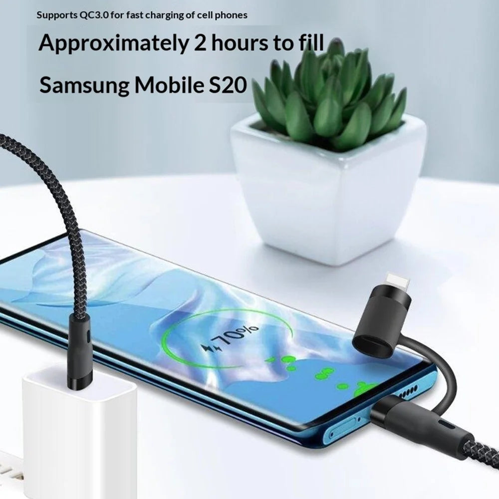 1m 2 in 1 USB-C to iP  /  USB-C PD 60W Fast Charging Wire Nylon Braided Data Cable - Black - 6