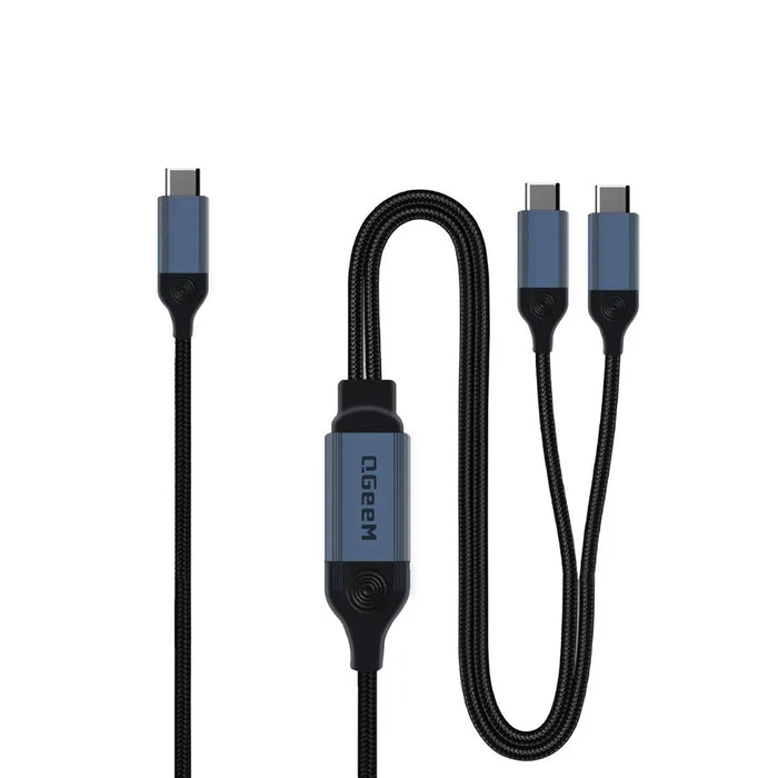 QGEEM CC0082 1.2m USB-C to Dual USB-C Cable 140W PD PPS 2-in-1 Fast Charging Braided Data Wire for Laptop Phone - 1