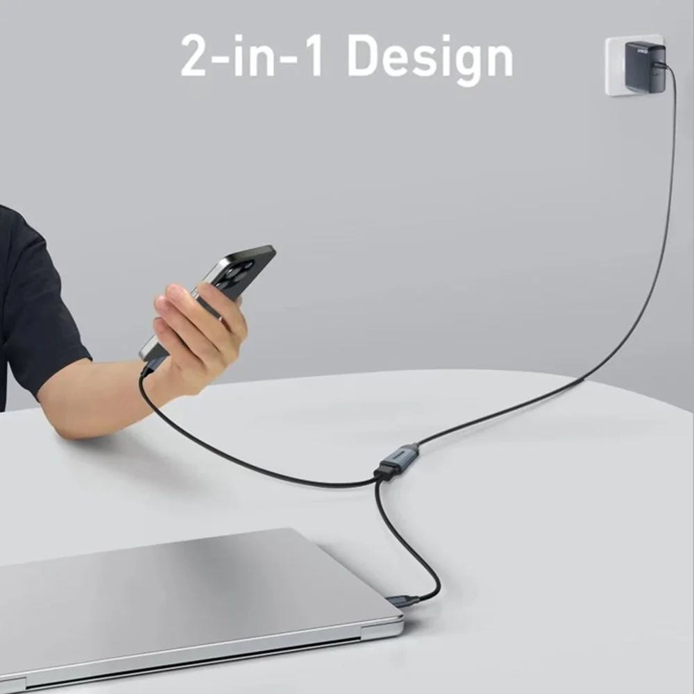 QGEEM CC0082 1.2m USB-C to Dual USB-C Cable 140W PD PPS 2-in-1 Fast Charging Braided Data Wire for Laptop Phone - 2